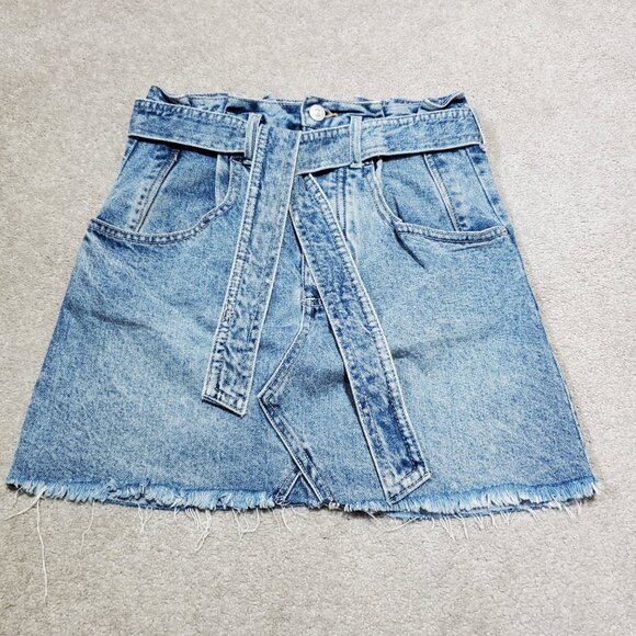 WE THE FREE East Of Eden Denim Mini Skirt Free People Retro Raw Hem Women's 25 - Picture 2 of 14